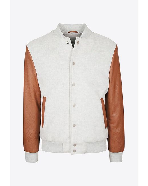 Eleventy White Wool And Leather Bomber Jacket for men