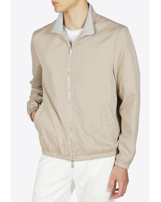 Eleventy White High-Neck Zip-Up Silk Jacket for men