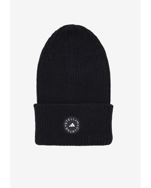Adidas By Stella McCartney Blue Logo Patch Ribbed Beanie