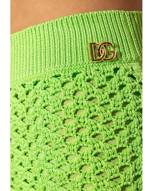 Dolce & Gabbana Green High-Waist Crochet Knit Midi Skirt