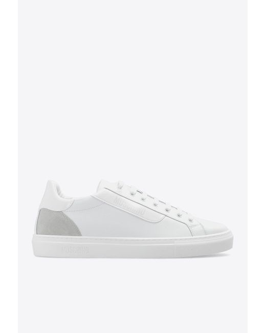 Moschino White Logo Print Leather Sneakers for men