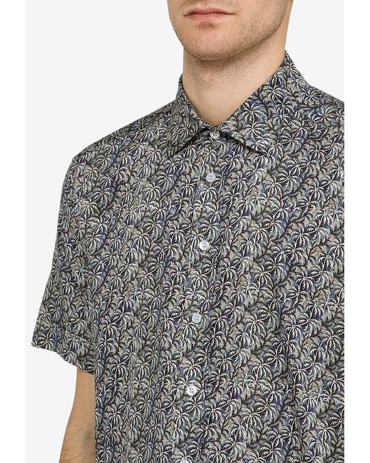 Etro Gray All-Over Print Short-Sleeved Shirt for men