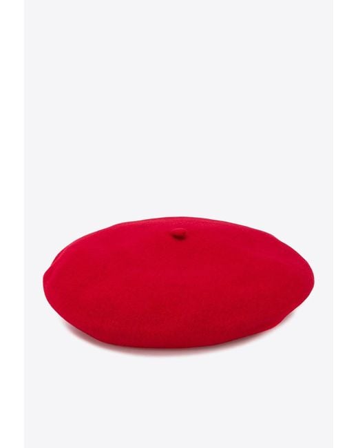 Celine Robert Red Knitted Wool Beret Hat