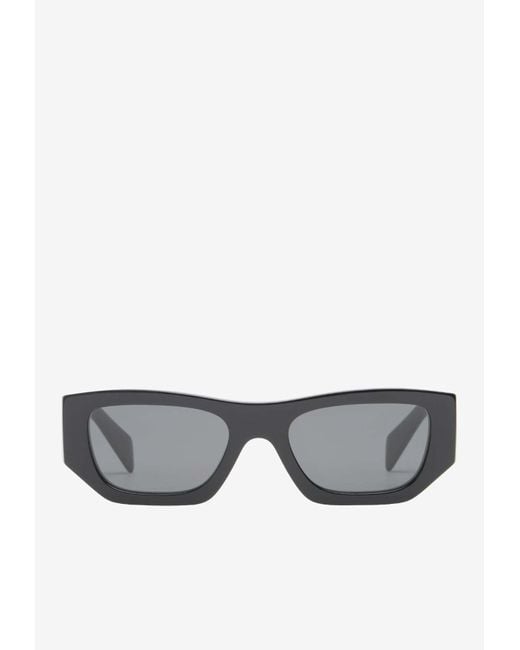 Prada Gray Logo Print Rectangular Sunglasses