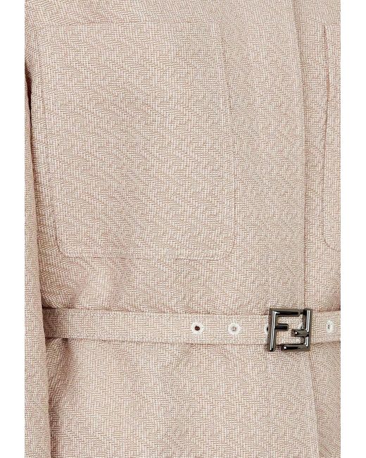 Fendi Natural Ff Jacquard Belted Wool And Cashmere Jacket
