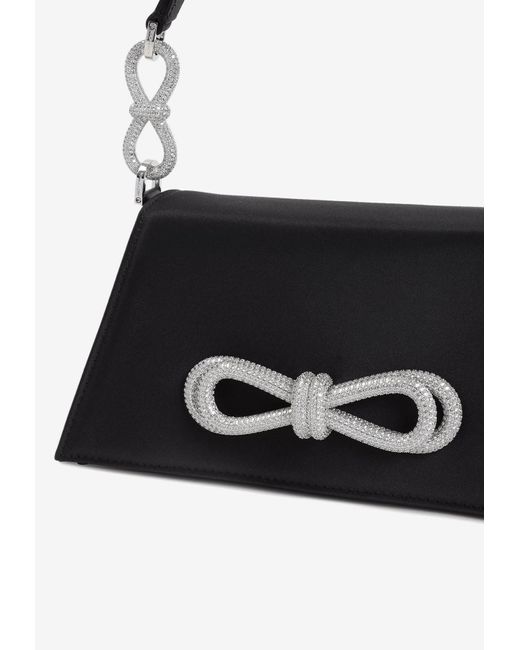 Mach & Mach White Samatha Double Bow Satin Shoulder Bag
