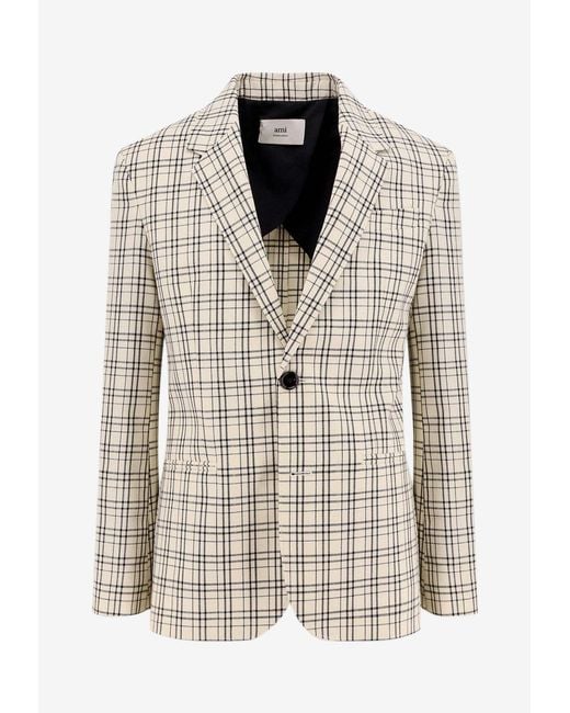 AMI Natural Madras Check Single-Breasted Blazer for men