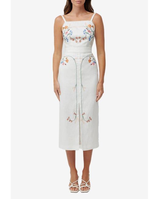Keepsake Linen Sicily Embroidered Midi Dress With Slit in White Lyst