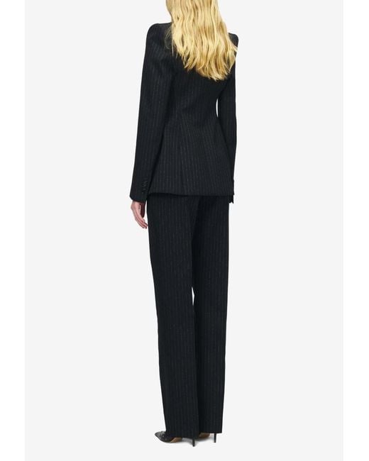 McQueen Black Double-Breasted Pinstripe Jacket