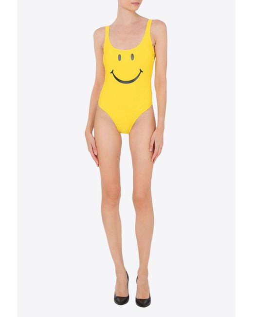 Moschino Yellow Smiley Print One-Piece Swimsuit