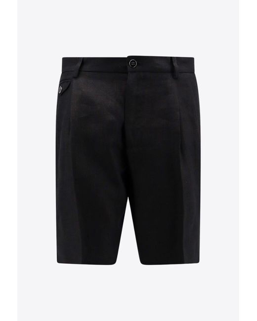 Dolce & Gabbana Black Pleated Linen Bermuda Shorts for men