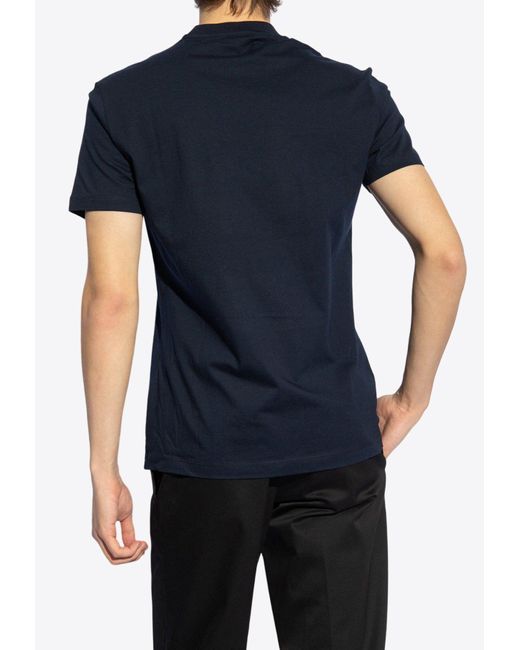 Versace Blue Logo-Embroidered Crewneck T-Shirt for men