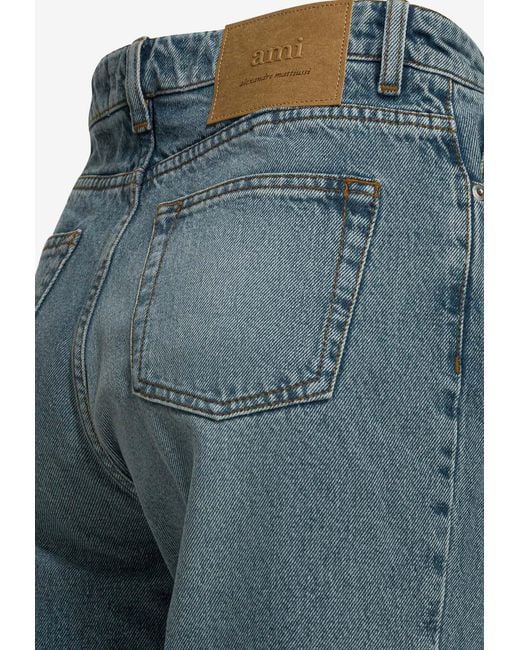 AMI Blue Flared Washed Jeans