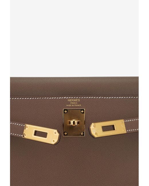 Hermès Kelly Elan In Etoupe Veau Madame Leather With Gold Hardware in White