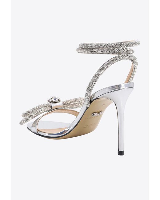 Mach & Mach White 95 Double Bow Metallic Leather Sandals