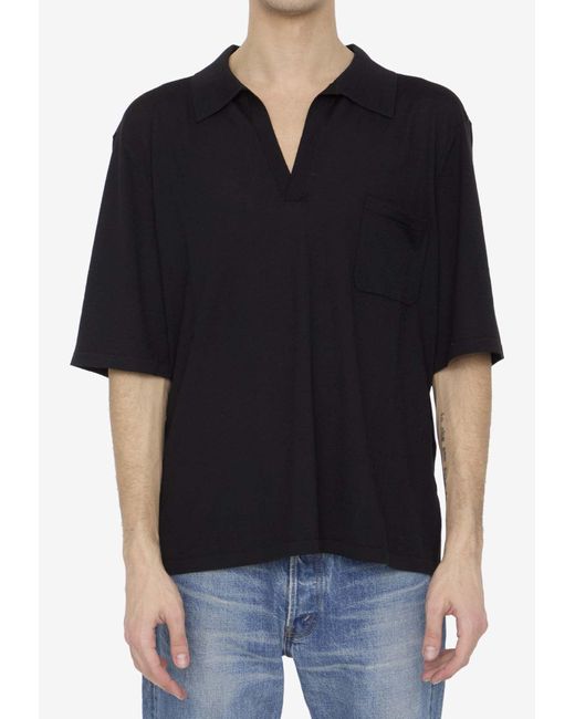 Saint Laurent Black Cassandre Wool Polo T-Shirt for men