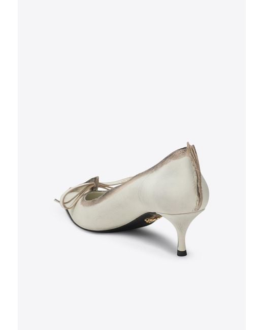 Prada White 55 Antique Leather Pumps