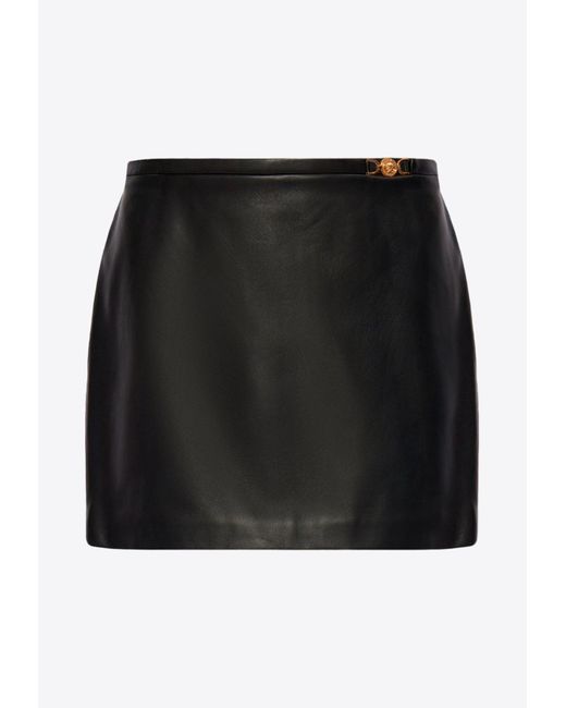 Versace Black Mini Belted Leather Skirt