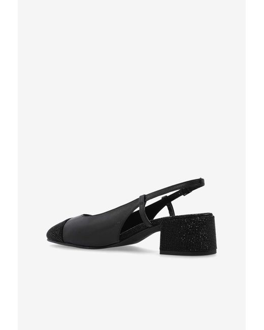 Tory Burch White Cap-Toe 45 Pavé Slingback Pumps
