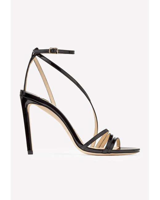Jimmy Choo Tesca 100 Patent Leather Thin-strap Sandals in Black - Lyst