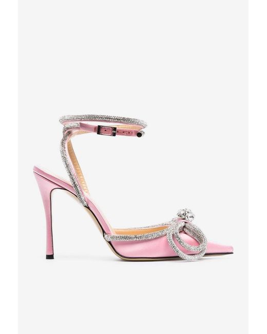 mach and mach double bow crystal embellished satin pumps