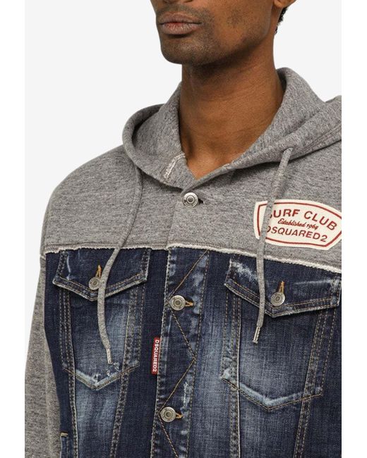 DSquared² Gray Paneled Hooded Denim Jacket for men