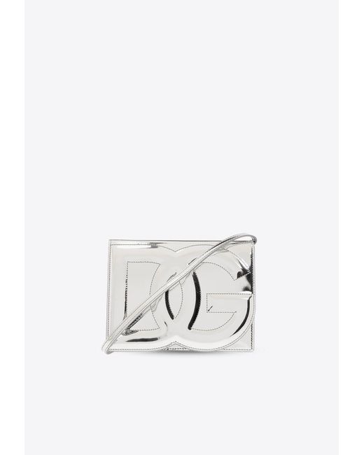 Dolce & Gabbana White Dg Logo Metallic Leather Shoulder Bag