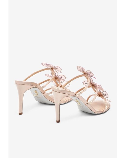 Rene Caovilla Pink Peach Flower 80 Rhinestone-Embellished Mules