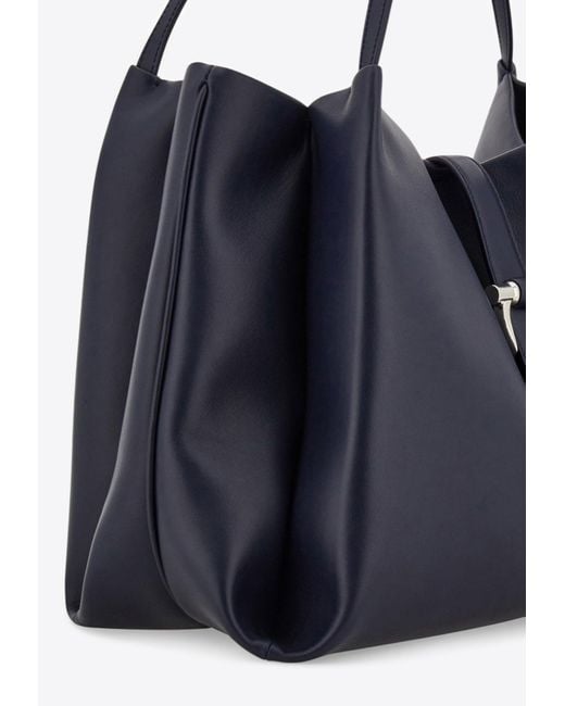Ferragamo Blue Large Gancini Leather Tote Bag