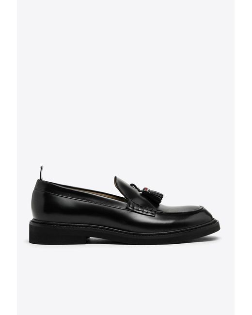Thom Browne Black Leather Moccasin Loafers With Tassels for men