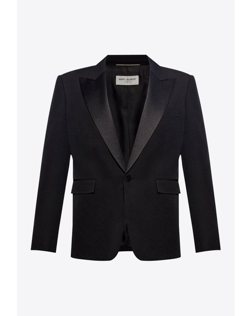 Saint Laurent Black Single-Breasted Wool Tuxedo Blazer for men
