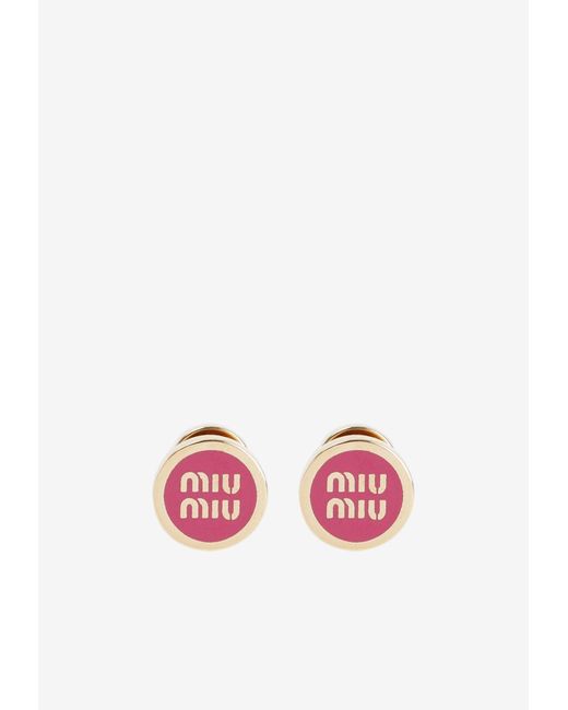 Miu Miu Pink Logo Enamel Stud Earrings