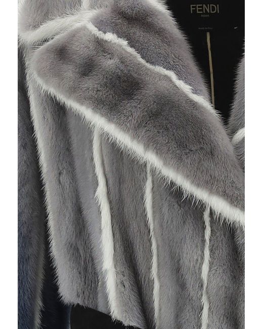 Fendi Gray Gradient-Effect Shearling Coat
