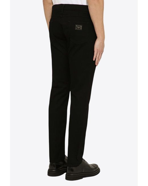 Dolce & Gabbana Black Logo-Plate Slim Jeans for men