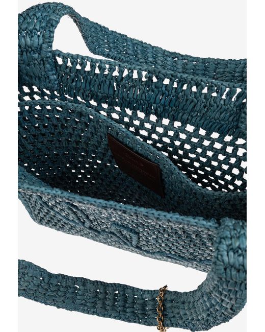 Chloé Blue Summer Banana Logo Raffia Tote