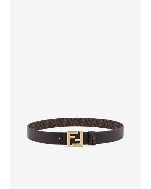 Fendi White Ff Square Reversible Leather Belt for men