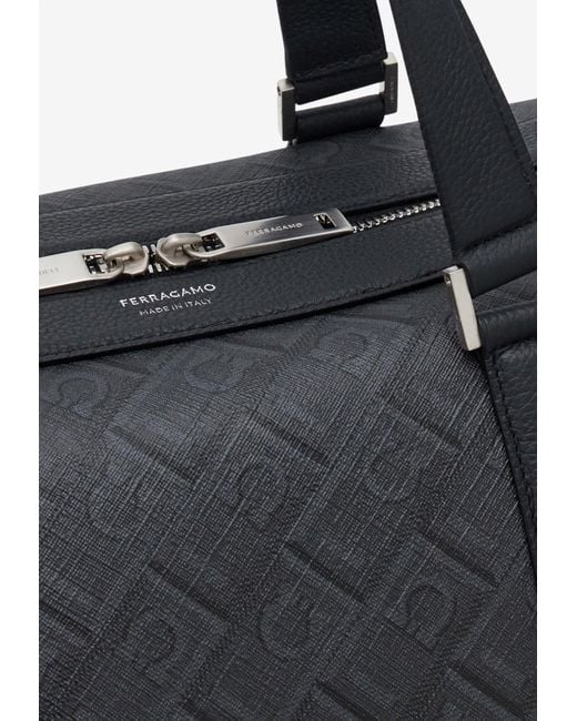 Ferragamo Black Monogram Jacquard Duffel Bag for men