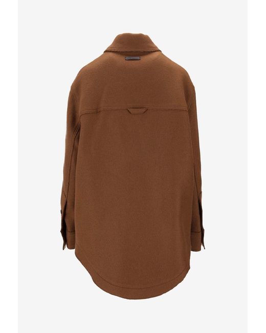 AMI Brown Buttoned Woven Jacket