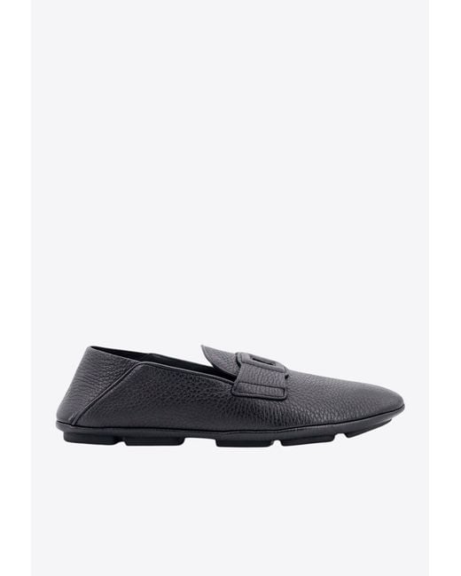 Dolce & Gabbana White Dg Logo Leather Driving Loafers for men