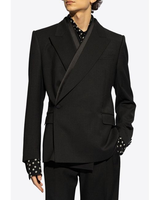 Dolce & Gabbana Black Wrap Design Wool-Blend Blazer for men