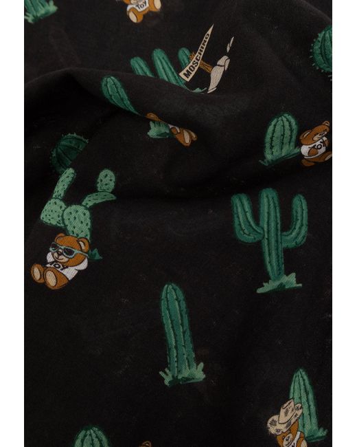 Moschino Black Cactus Print Rectangular Scarf