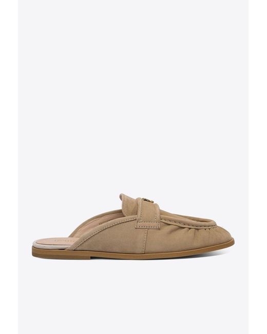Pinko White Naty Suede Flat Mules