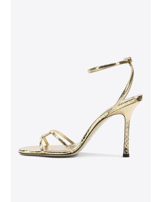 Jimmy Choo White Leo 100 Metallic Leather Sandals