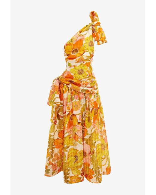 ALÉMAIS Yellow Silas Floral One-Shoulder Gown