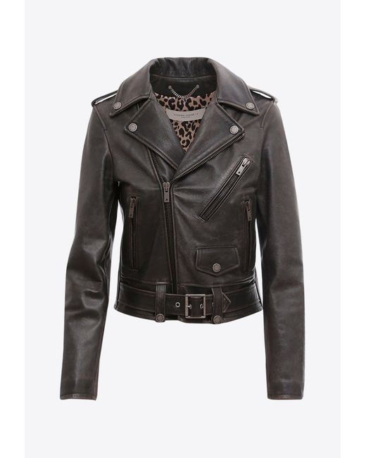 Golden Goose Deluxe Brand Black Leather Distressed Biker Jacket