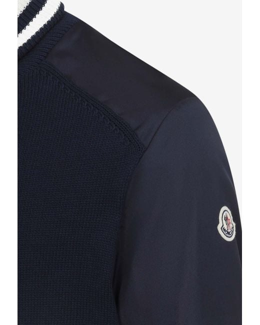 Moncler Blue Logo Patch Paneled Bomber Jacket for men