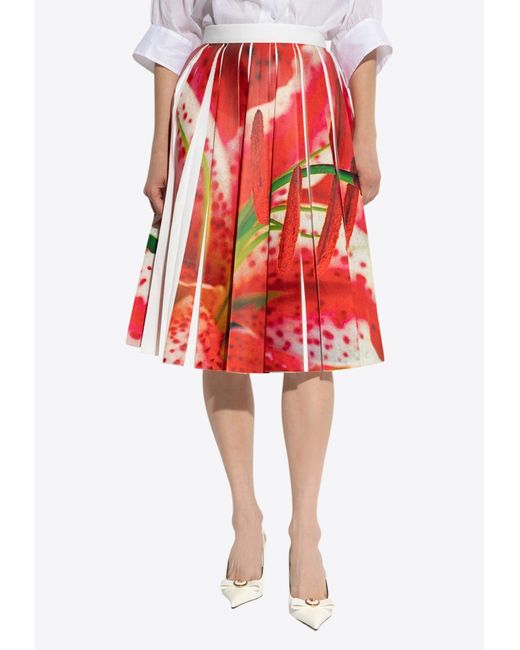 Tory Burch Red Pleated Skirt With Colorful Print