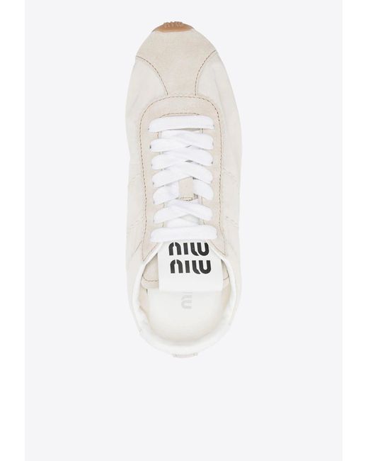 Miu Miu White Plume Nappa Leather Low-Top Sneakers