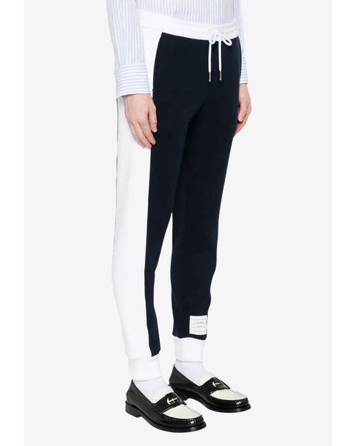 Thom Browne Blue Name Tag Patch Drawstring Track Pants for men