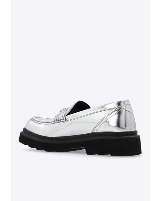 Dolce & Gabbana Logo Tag Metallic Leather Loafers in White | Lyst